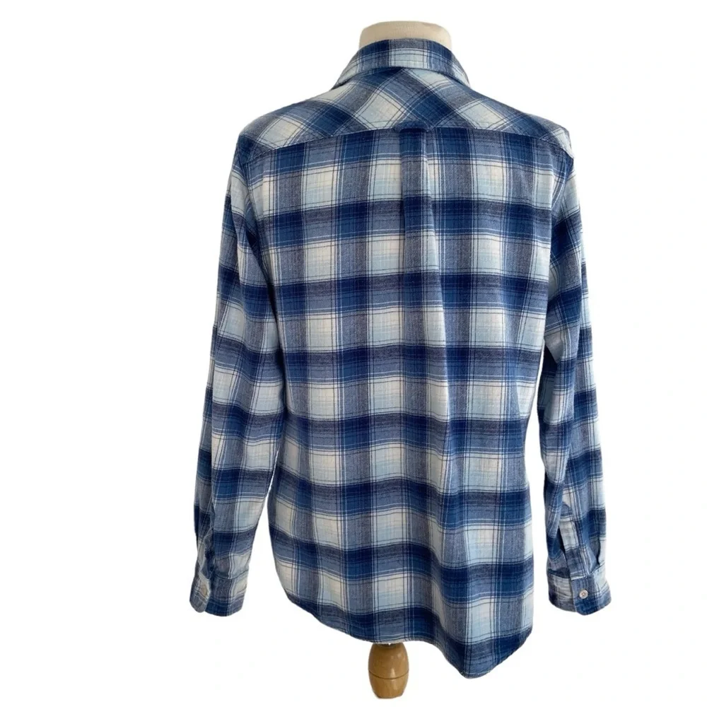 Weather proof Vintage flanel button down shirt white blue plaid pattern Large - Picture 4 of 12